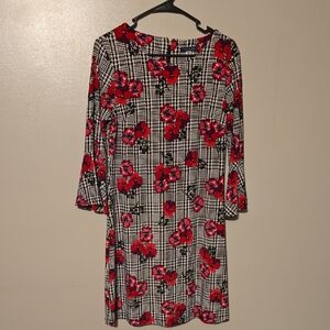 Tommy‎ Hilfiger Women's Houndstooth Floral Print Dress Size 8 Black Red